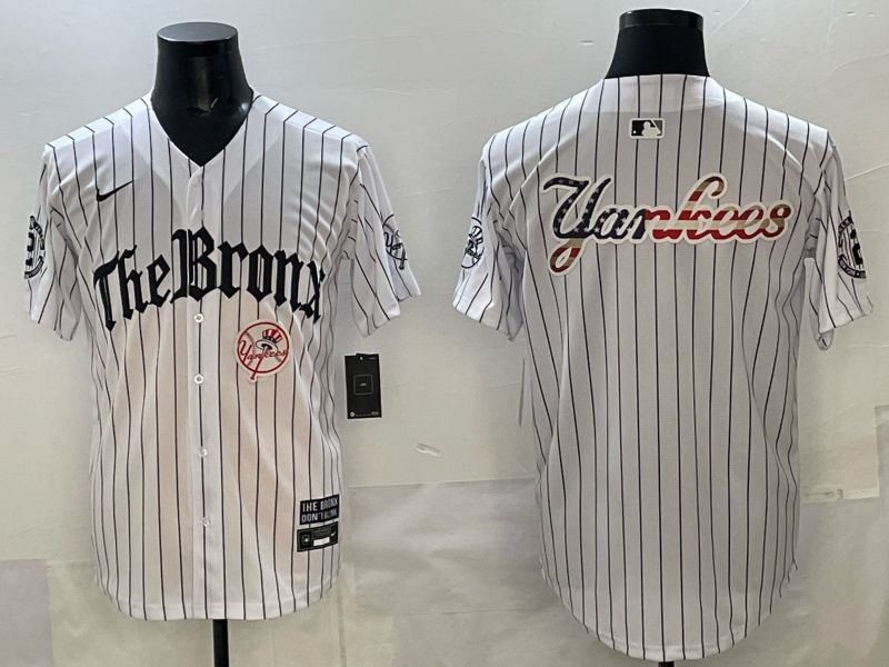 Men 2025 New York Yankees Blank White Stripe Five generations Joint Name Nike MLB Jersey style 09->new york yankees->MLB Jersey